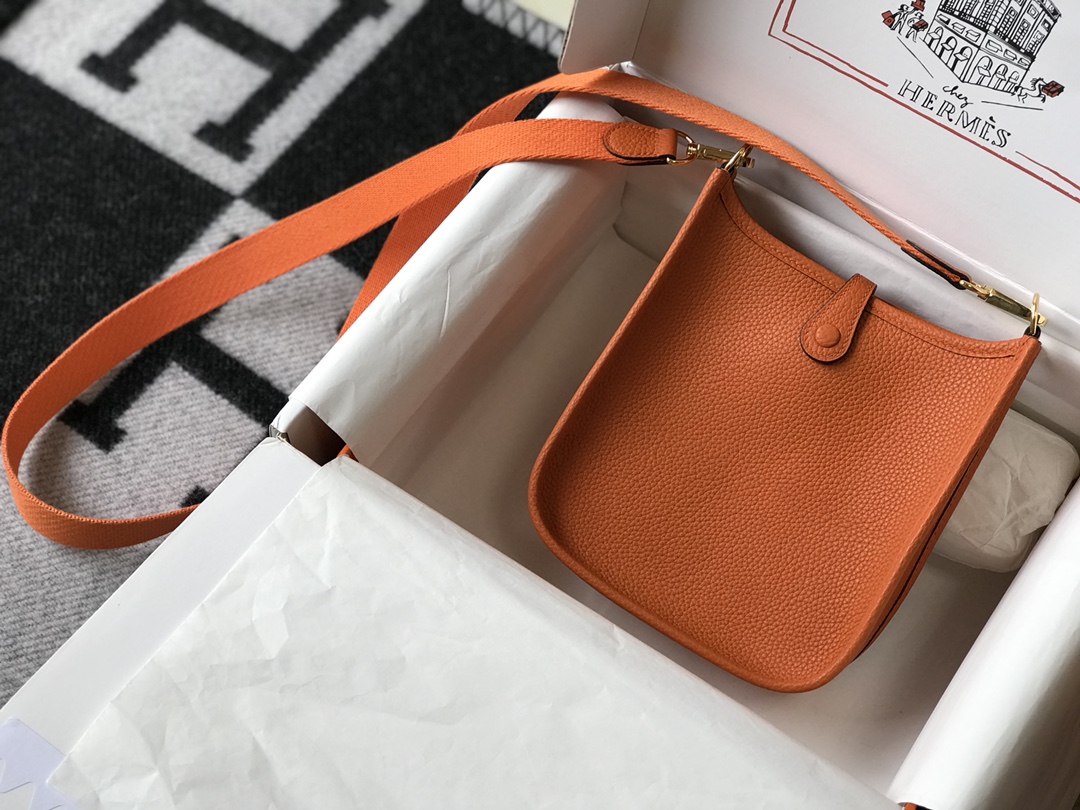 Hermes Evelyne 16 Amazone TPM Shoulder Bag In Orange Clemence Leather